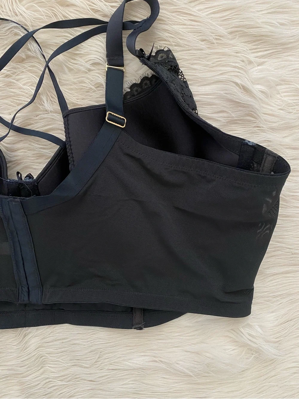 Cacique Lane Bryant Black Lace Lightly Lined French Balconette Bra Lingerie 50DD